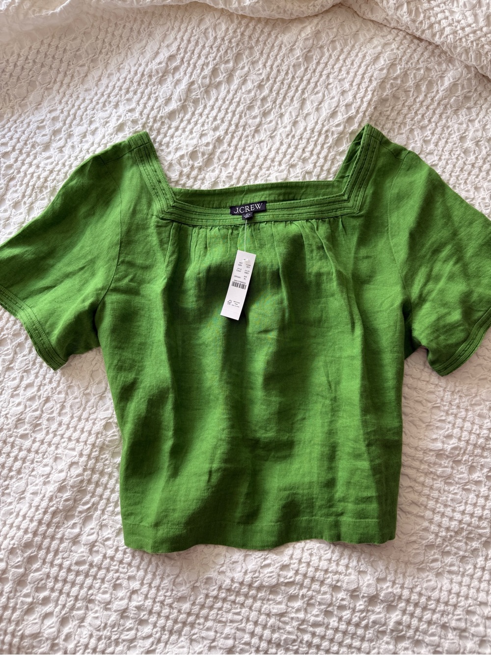 J. Crew Green Sailor Square-Neck Linen Top